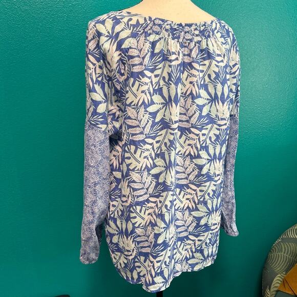 Sigrid Olsen 100% Linen Blue Botanical Long Sleeve Peasant Blouse Women's Large - Picture 6 of 10